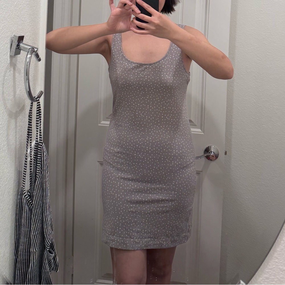 Elegant Gray Polka Dot Dress